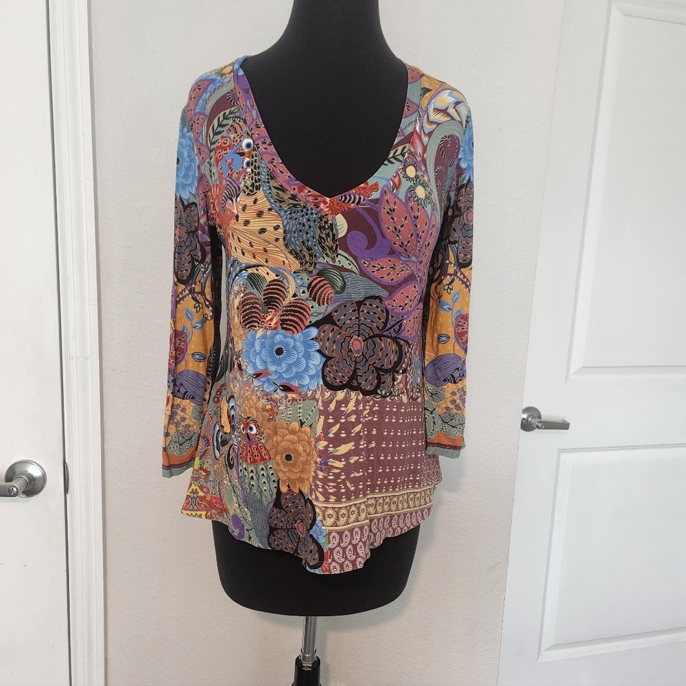 Johnny Was Colorful Floral and Paisley Blouse